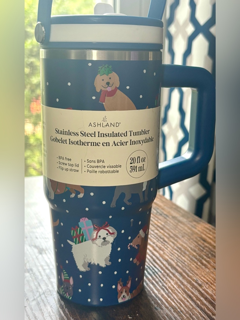Dog Loving, Holiday Themed Stainless Steel Insulated Tumbler 20 oz.  NWT